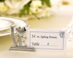 silver love place card holders with matching place cards