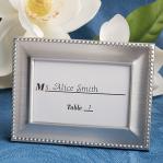 brushed silver metal beaded design photo place card frame